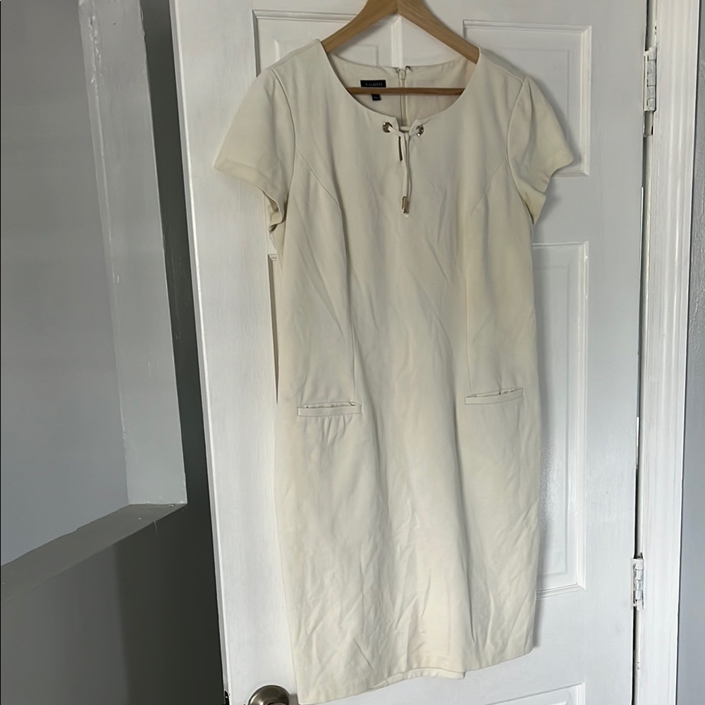 Talbots Cream Dress Stretch Fabric with Drawstring Neckline
